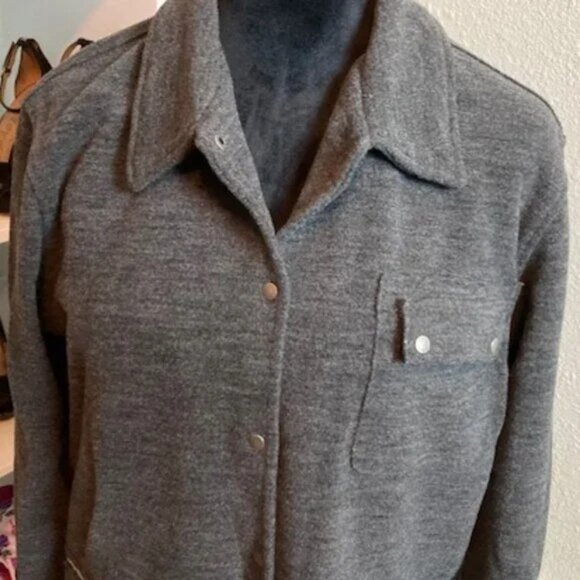 Lauren Ralph Lauren Gray Wool Blend Knit Shacket Snap Closure EUC Medium - Picture 2 of 6
